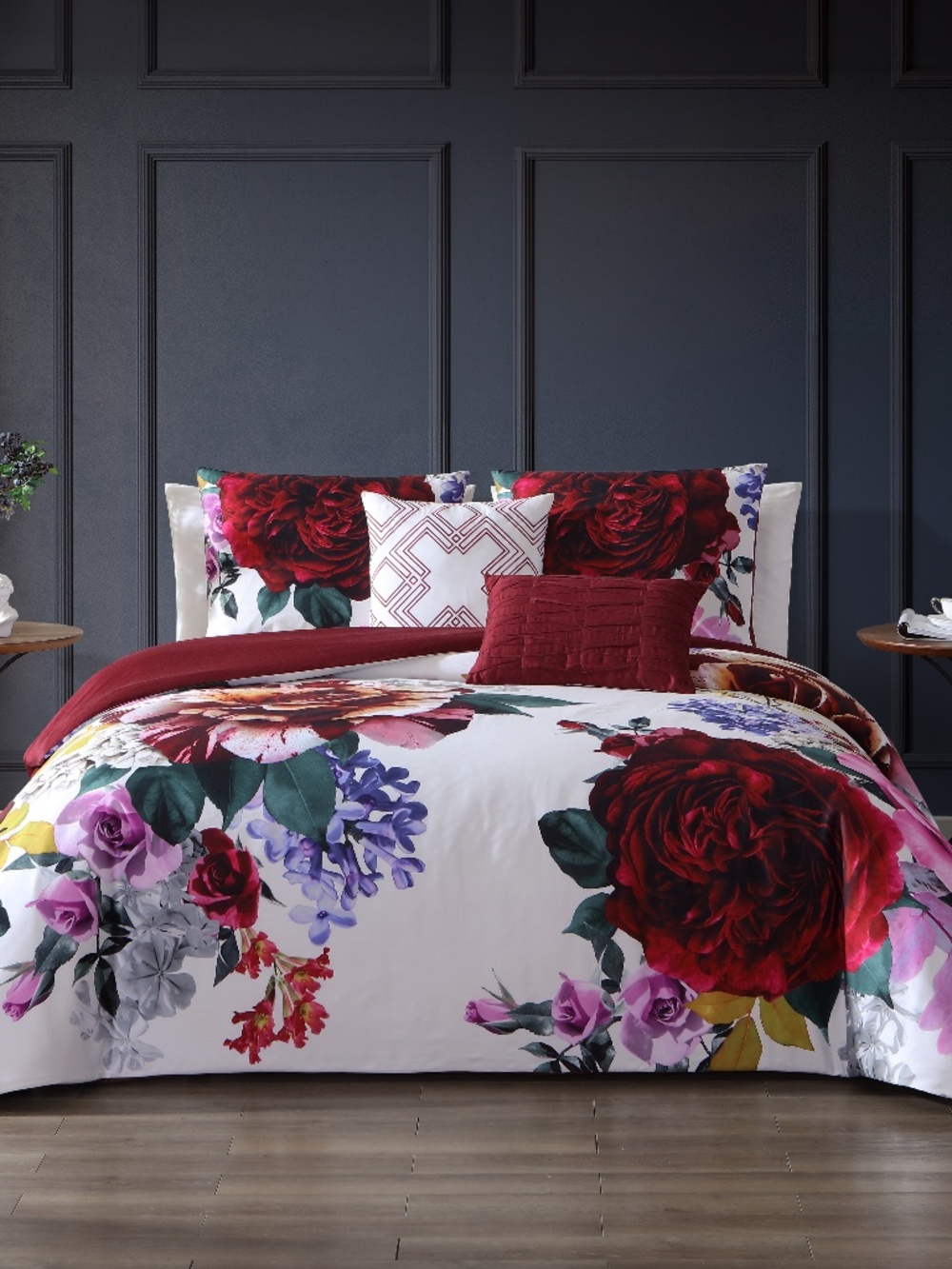 Bebejan Magenta Floral Reversible Queen Comforter Set